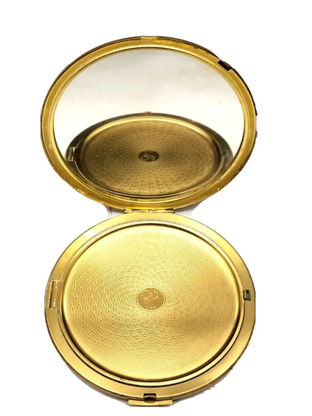 Powder Compact Gold-Tone Art Deco Bell Fifth Avenue (2 Section Mirror & Powder)